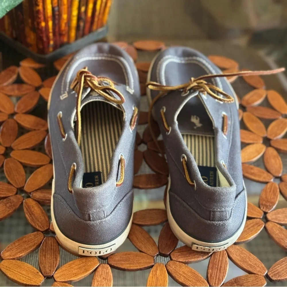 Polo Ralph Lauren Blue Men's Canvas Sander Leather Laced Boat Shoes Size 11D